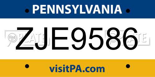 ZJE9586 Pennsylvania License Plate