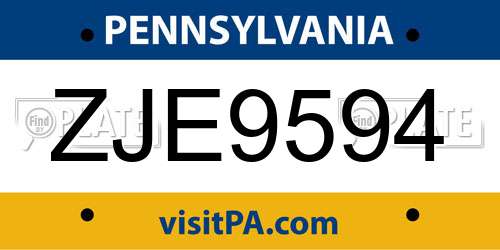 ZJE9594 Pennsylvania License Plate