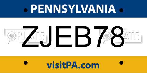 ZJEB78 Pennsylvania License Plate