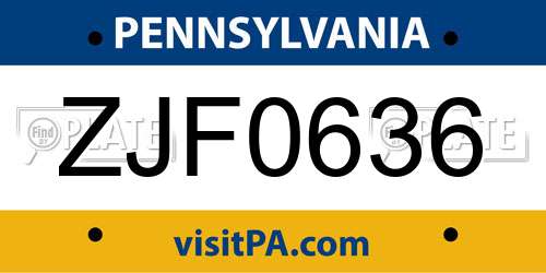 ZJF0636 Pennsylvania License Plate