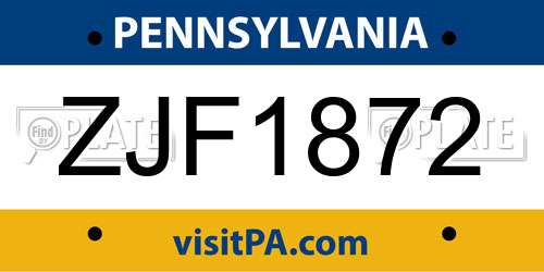 ZJF1872 Pennsylvania License Plate