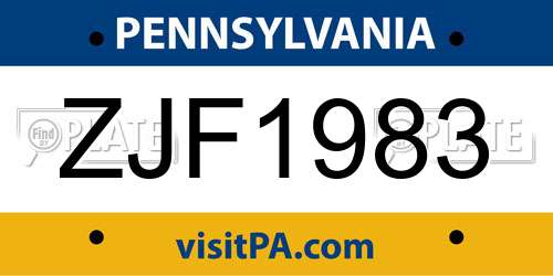 ZJF1983 Pennsylvania License Plate