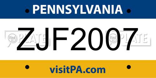 ZJF2007 Pennsylvania License Plate