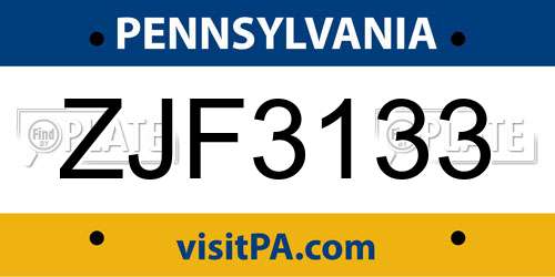 ZJF3133 Pennsylvania License Plate