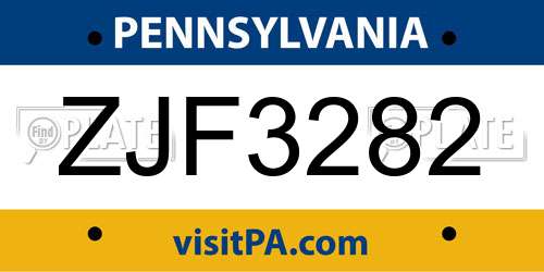 ZJF3282 Pennsylvania License Plate
