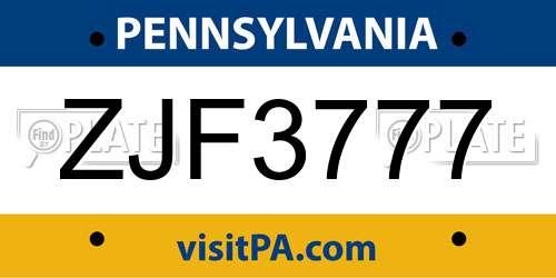 ZJF3777 Pennsylvania License Plate