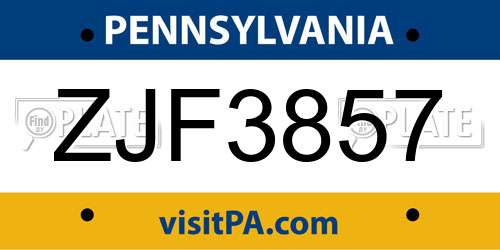 ZJF3857 Pennsylvania License Plate