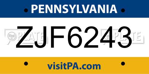 ZJF6243 Pennsylvania License Plate