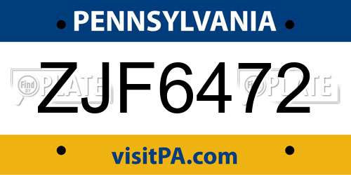 ZJF6472 Pennsylvania License Plate