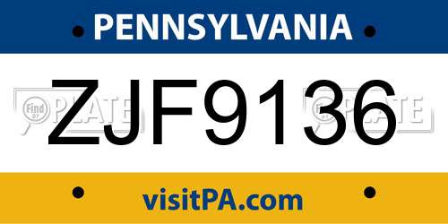 ZJF9136 Pennsylvania License Plate