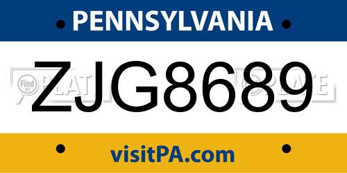 ZJG8689 Pennsylvania License Plate
