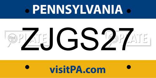 ZJGS27 Pennsylvania License Plate