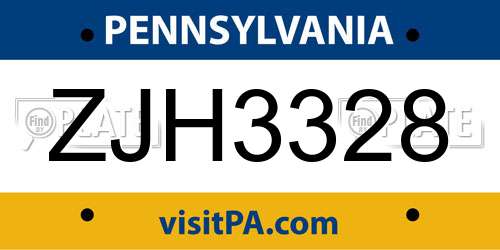 ZJH3328 Pennsylvania License Plate