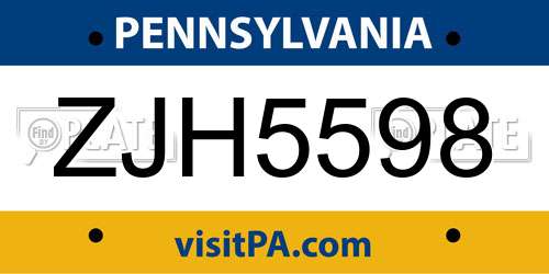 ZJH5598 Pennsylvania License Plate
