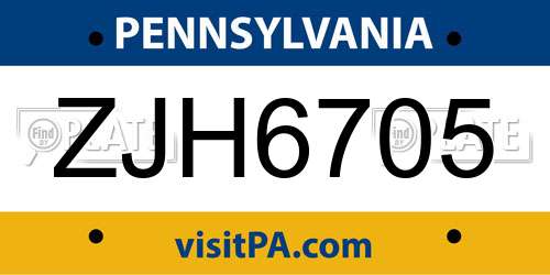 ZJH6705 Pennsylvania License Plate