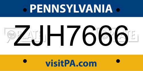 ZJH7666 Pennsylvania License Plate