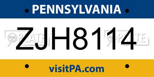 ZJH8114 Pennsylvania License Plate