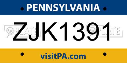 ZJK1391 Pennsylvania License Plate