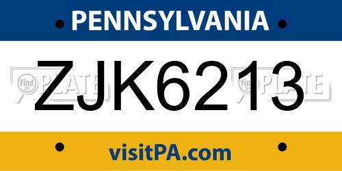 ZJK6213 Pennsylvania License Plate