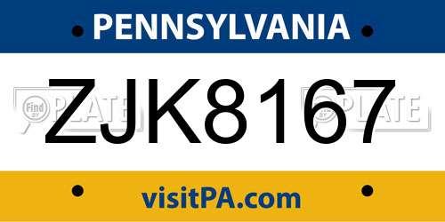 ZJK8167 Pennsylvania License Plate