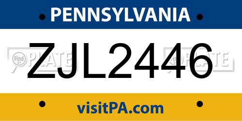 ZJL2446 Pennsylvania License Plate