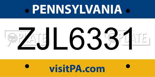 ZJL6331 Pennsylvania License Plate