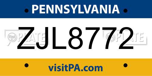 ZJL8772 Pennsylvania License Plate