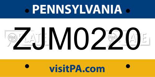 ZJM0220 Pennsylvania License Plate