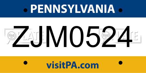 ZJM0524 Pennsylvania License Plate