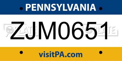 ZJM0651 Pennsylvania License Plate