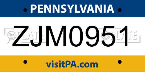 ZJM0951 Pennsylvania License Plate