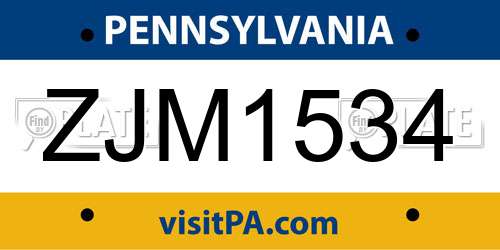 ZJM1534 Pennsylvania License Plate