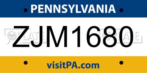 ZJM1680 Pennsylvania License Plate