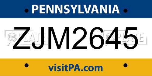 ZJM2645 Pennsylvania License Plate