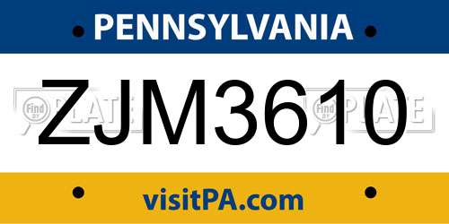 ZJM3610 Pennsylvania License Plate