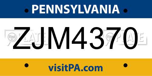 ZJM4370 Pennsylvania License Plate