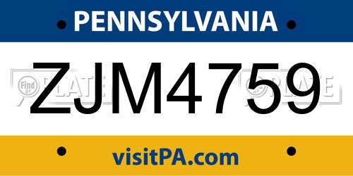 ZJM4759 Pennsylvania License Plate