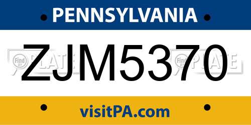 ZJM5370 Pennsylvania License Plate