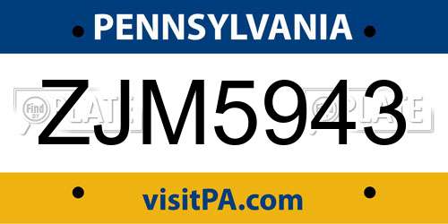 ZJM5943 Pennsylvania License Plate