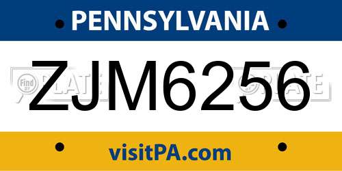 ZJM6256 Pennsylvania License Plate