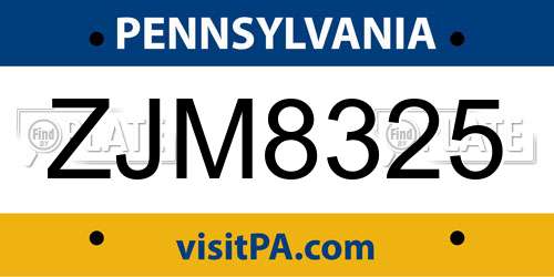 ZJM8325 Pennsylvania License Plate