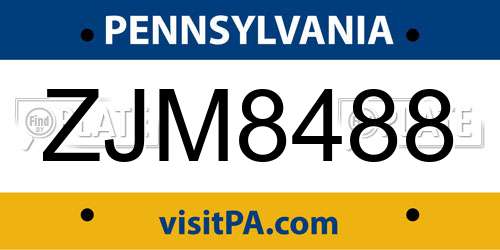 ZJM8488 Pennsylvania License Plate