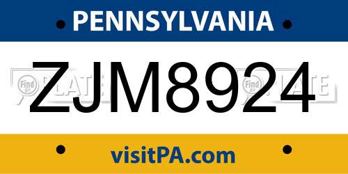 ZJM8924 Pennsylvania License Plate