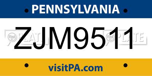 ZJM9511 Pennsylvania License Plate