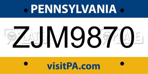 ZJM9870 Pennsylvania License Plate