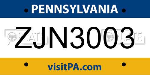 ZJN3003 Pennsylvania License Plate