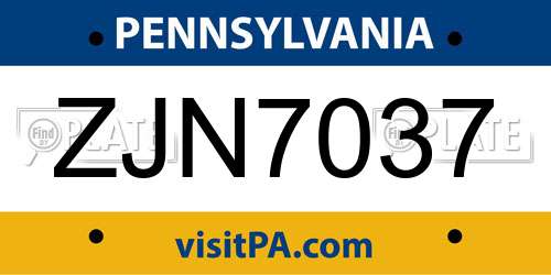 ZJN7037 Pennsylvania License Plate