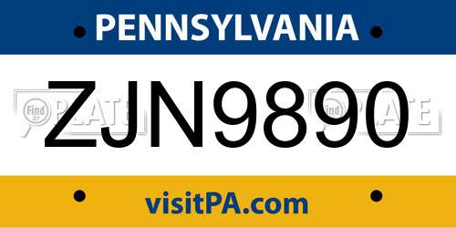 ZJN9890 Pennsylvania License Plate