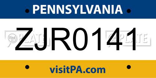 ZJR0141 Pennsylvania License Plate
