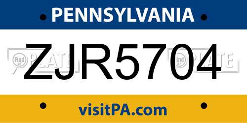 ZJR5704 Pennsylvania License Plate